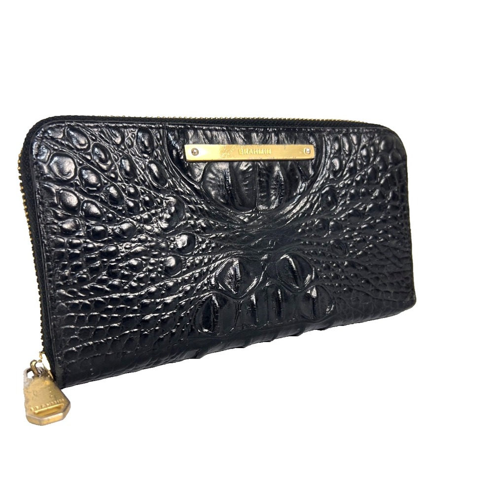 Brahmin Suri Croc Leather Black Melbourne Wallet Zip Around 1.